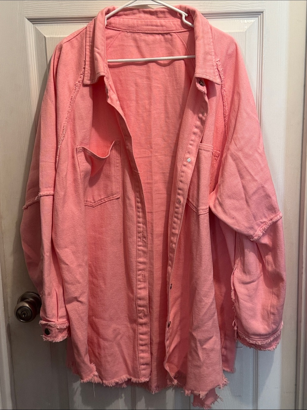 SHEIN Curve 4X Pink Denim Shacket - Raw Hem Distressed Oversized Jacket